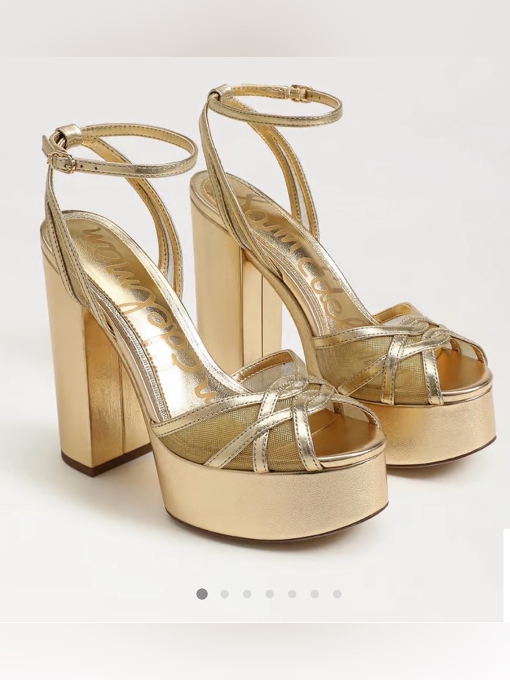 Sam Edelman Metallic Gold Platform Ankle-Strap Heels